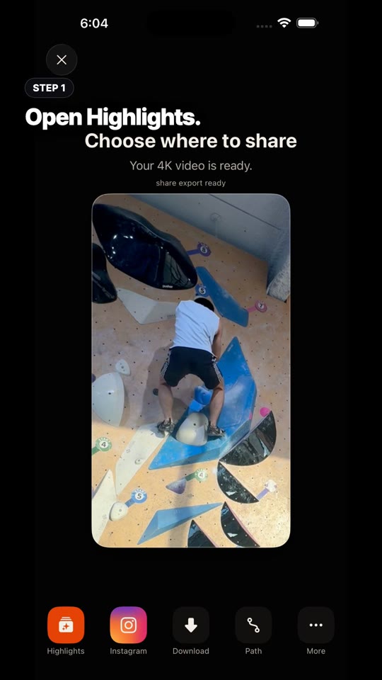 CruxCut app editing a climbing video